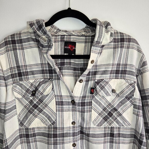 Body 10der Hooded Flannel Shirt - High-Low Hem, 2X - Picture 2 of 8